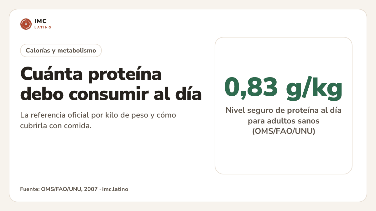 Referencia de 0,83 gramos de proteína por kilo de peso al día para adultos sanos según la OMS, la FAO y la UNU